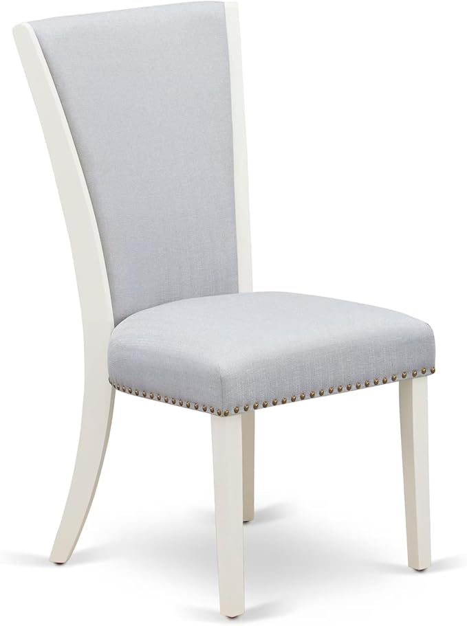 East West Furniture V077VE005-9 9 Piece Kitchen Table Set Includes a Rectangle Dining Table with V-Legs and 8 Grey Linen Fabric Parson Dining Room Chairs, 40x72 Inch, Multi-Color