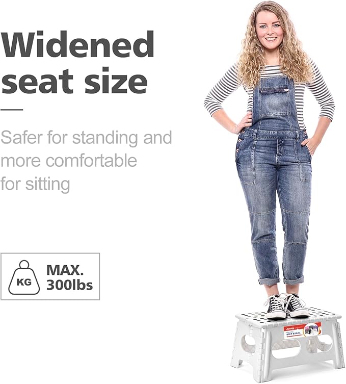 ACSTEP Folding Step Stool 9 Inch,15-Inch Extra Wide Heavy Duty Stepping Stool More Safe and Comfortable Non Slip Foldable Step Stool for Kids and Adults White