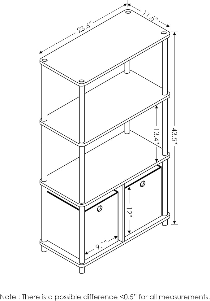 Furinno Go Green 4-Tier Multipurpose Storage Shelf with Bins, Set of 2, Dark Cherry