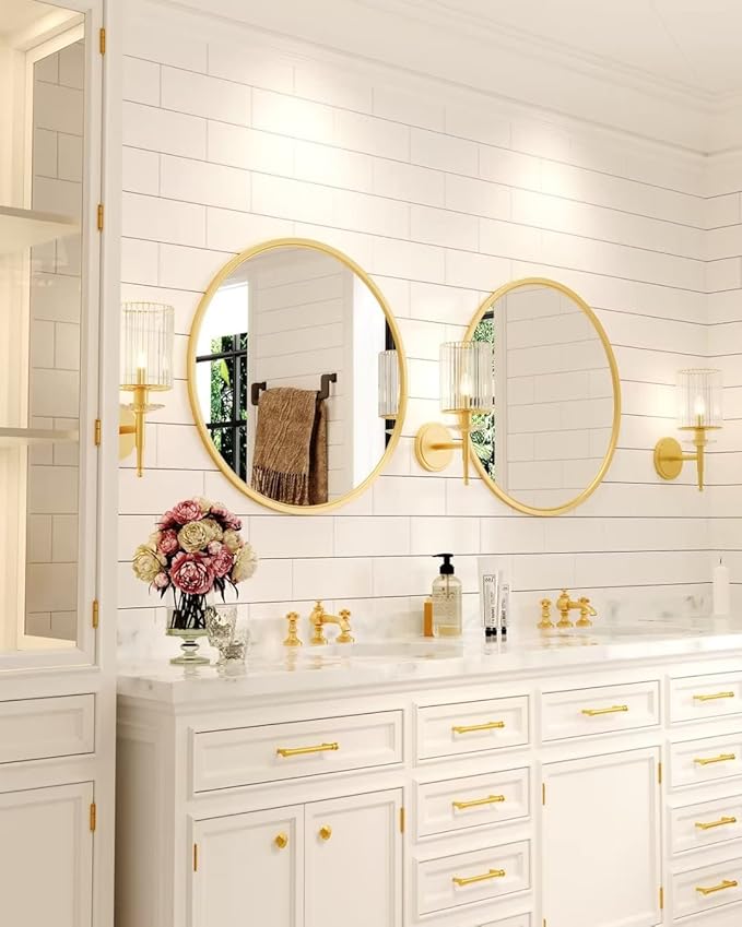 Growsun Gold Round Mirror, 24 inch Circle Wall Mirror for Bathroom Vanity, Entryway Living Room with Metal Frame for Home Decor