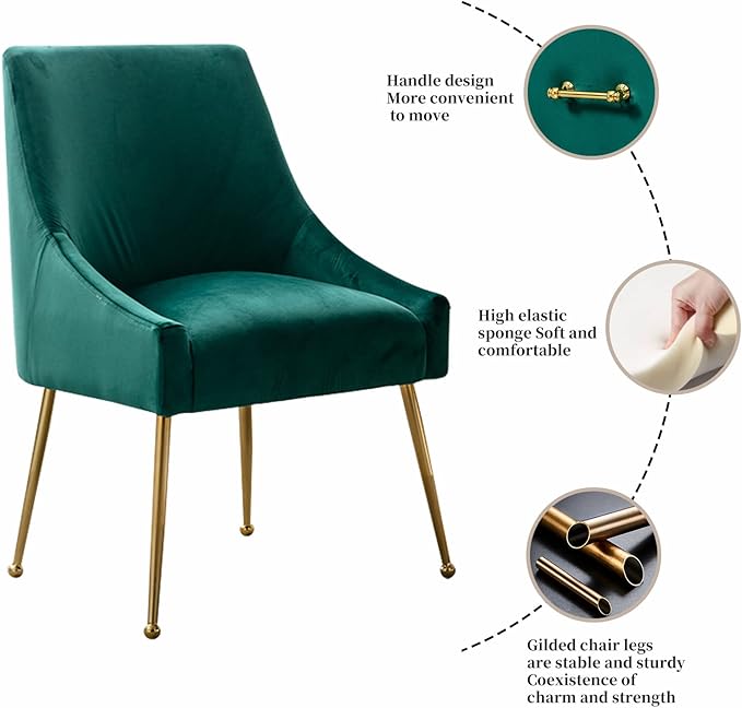 Velvet Dining Chairs, Furniture Collection Modern Contemporary Upholstered with Polished Gold Metal Legs, Set of 4(Green)