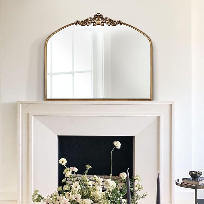 WAMIRRO Arched Mirror,Gold Traditional Vintage Ornate Baroque Mirror,Antique Brass Mirrors for Entryway/Fireplace/Living Room/Hallway/Bathroom.36 X30 Gold