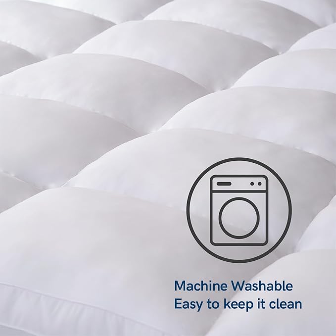 ELEMUSE Twin XL Mattress Topper for College Dorm, Thick Extra Long Twin Mattress Pad Cover for Back Pain, Plush Soft Pillowtop with Elastic Deep Pocket, Overfilled Down Alternative Filling