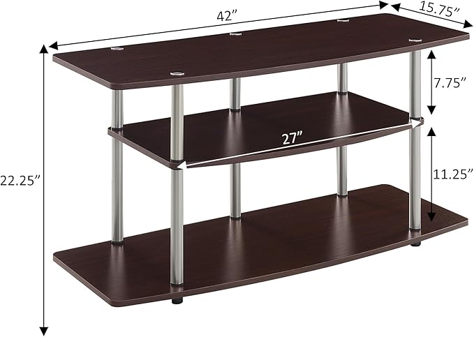 Convenience Concepts Designs2Go No Tools 3-Tier Wide TV Stand 42" - Entertainment Center for TVs up to 46 Inches, Modern TV Mount with Shelves for Living Room, Cherry