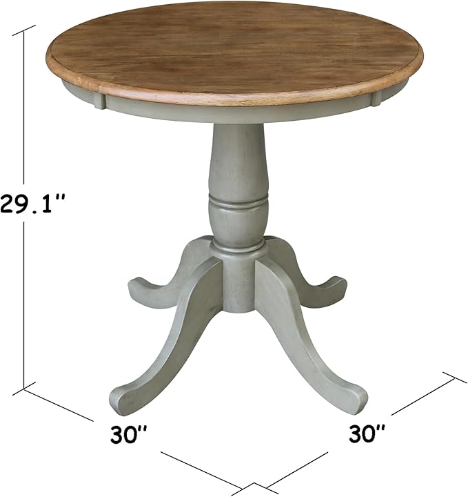 IC International Concepts 30" Round Top Pedestal Dining Table, 28.9" High, Distressed Hickory/Stone