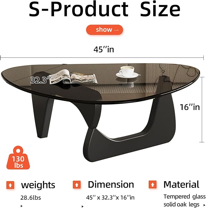 Modern Glass Coffee Table for Living Room, Black mid Century Modern Coffee Table, Sleek Coffee Tables, Suitable for Bedroom Living Room Reception Office Tables（Black/Grey，Large）