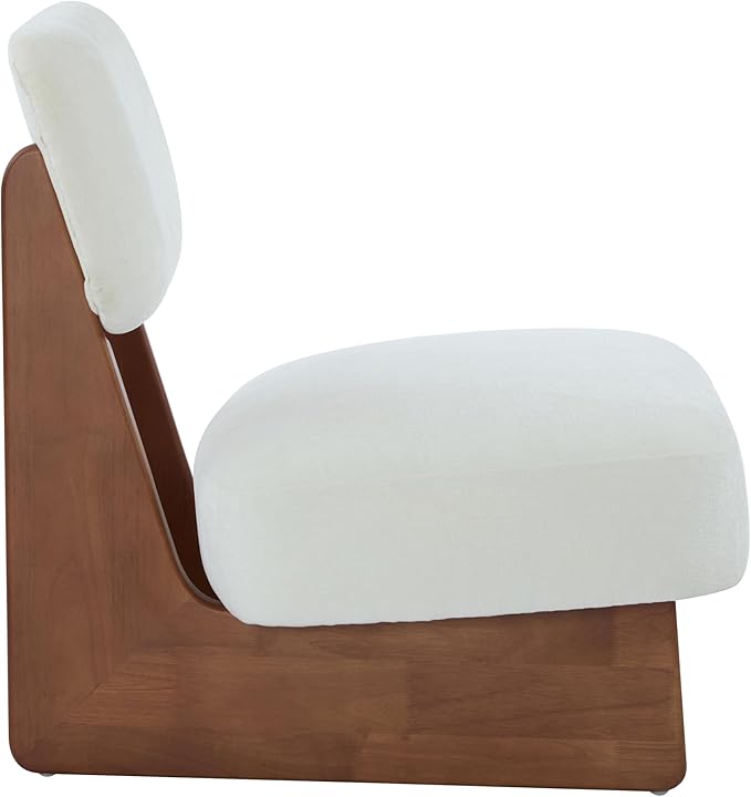 Christopher Knight Home Mores Low Profile Accent Chair Set of 2, Modern Living Room Armless Lounge Chair, Fabric Comfy Reading Chair for Bedroom, Wooden Frame and Thick Padded Seat, White+Walnut