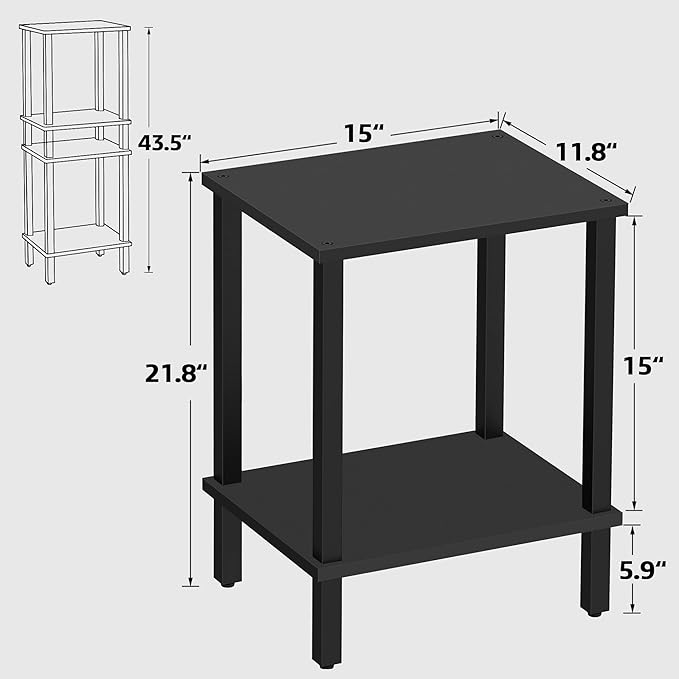TUTOTAK End Table, Set of 2, Side Table, Nightstand, 2-Tier Storage Shelf, Sofa Table for Small Space, Living Room, Bed Room TB01BK035