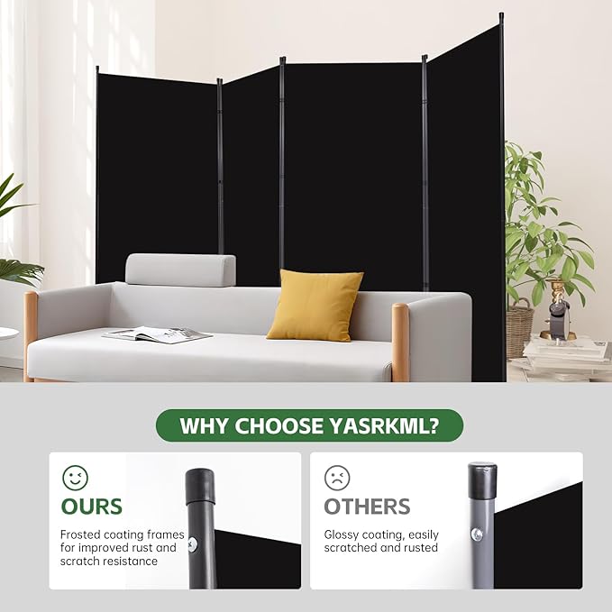 YASRKML Room Divider Folding Privacy Screens, Portable Room Divider Panel 4 Panel Partition Room Dividers Screen, Freestanding Room Partitions and Dividers Fabric Dividers for Room Separation, Black