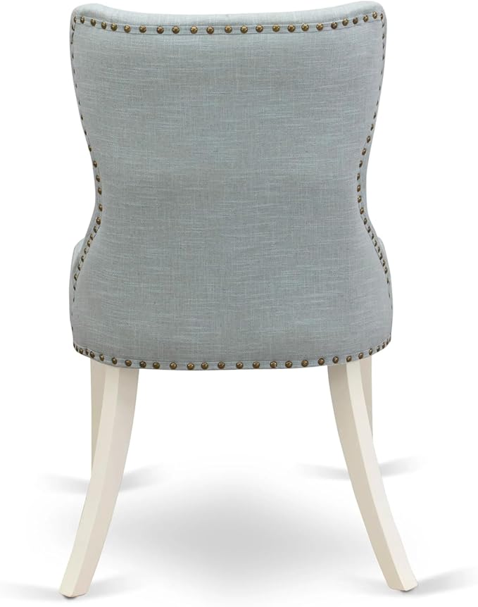 East West Furniture AMSI3-LWH-15 3 Piece Dining Table Set for Small Spaces Contains a Round Kitchen Table with Pedestal and 2 Baby Blue Linen Fabric Parsons Chairs, 36x36 Inch, Linen White
