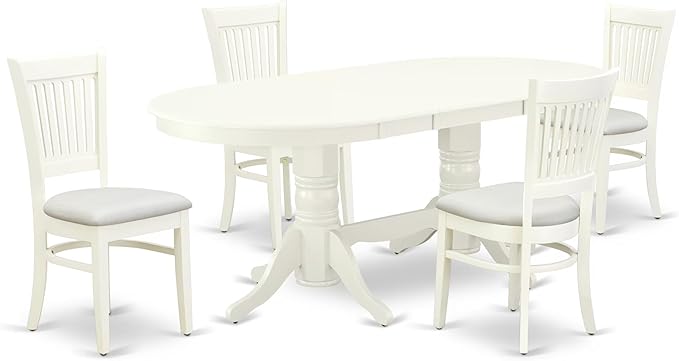 East West Furniture VAVA5-LWH-C 5 Piece Dinette Set for 4 Includes an Oval Dining Table with Butterfly Leaf and 4 Linen Fabric Dining Room Chairs, 40x76 Inch, Linen White