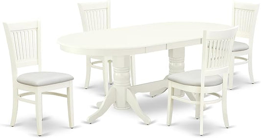 East West Furniture VAVA5-LWH-C 5 Piece Dinette Set for 4 Includes an Oval Dining Table with Butterfly Leaf and 4 Linen Fabric Dining Room Chairs, 40x76 Inch, Linen White