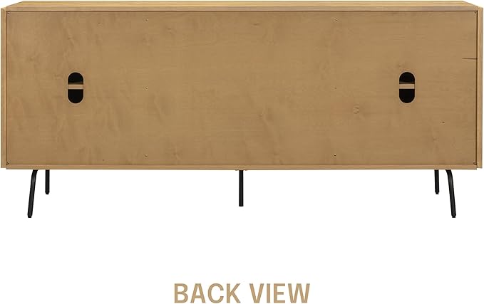 NTC MOSSIC Modern Sideboard with 4 Doors, Natural Rattan Storage Cabinet, Buffet with Metal Legs, Boho Accent Cabinet for Living Room, and Entryway, Effortless Assembly, Sand