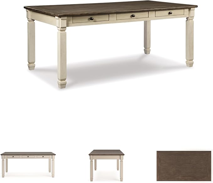 Signature Design by Ashley Bolanburg Farmhouse Dining Table with Drawers, Seats up to 6, Whitewash