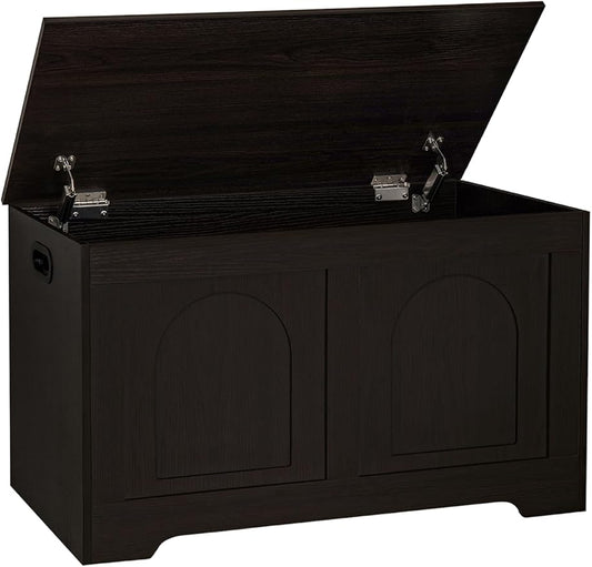 DINZI LVJ Storage Chest, 31.5”Wooden Toy Box with 2 Safety Hinges, Entryway Storage Bench with Flip-Top, Sturdy Storage Trunk for Living Room, Bedroom, Easy Assembly, Espresso