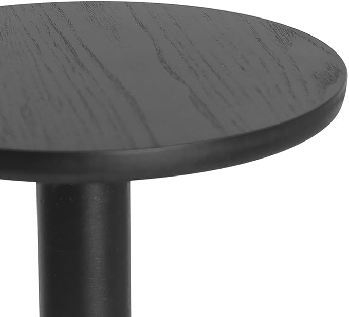 Round Side Table, 11.6 Inch Modern Accent End Table with Pedestal Base, Natural Wood (Black)