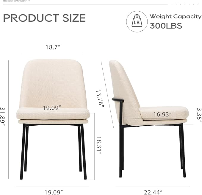 COLAMY Dining Chairs Set of 6, Fabric Upholstered Dining Room Chairs Dinner Chair Stylish Kitchen Chairs with Curved Back and Metal Legs, Beige