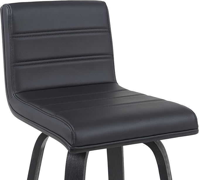 Vienna Modern Swivel Bar Height Stool with Black Faux Leather Seat and Black Brushed Wood Frame Set of 4