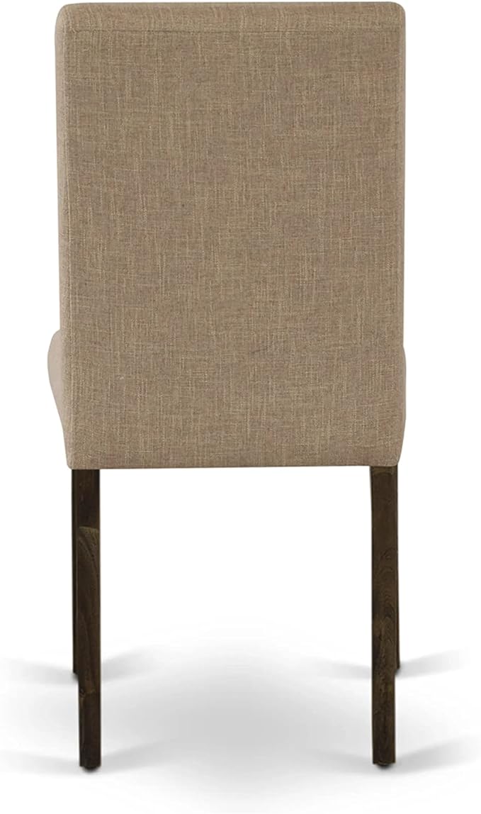 East West Furniture X727AB747-9 9 Piece Dining Set Includes a Rectangle Dining Room Table with X-Legs and 8 Light Sable Linen Fabric Upholstered Parson Chairs, 40x72 Inch, Multi-Color
