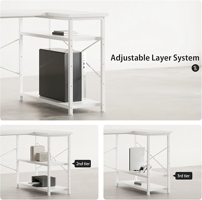 47" Computer Desk with Drawers, Desks for Bedrooms, Writing Desk with Storage, Work Desk for Small Space, White