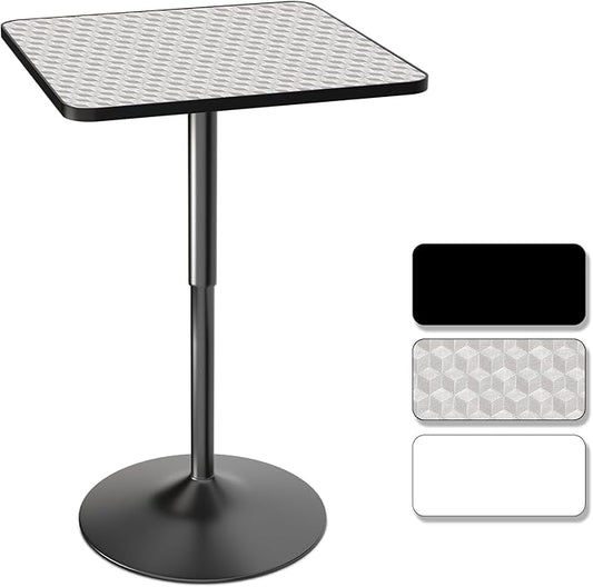 Athena Collection Modern Bar Table Square Top Height Adjustable, Tall Bistro Pub Cocktail Table Height Top and Sturdy Base, Suitable for Home Kitchen Pub Restaurant Outdoor, Silver