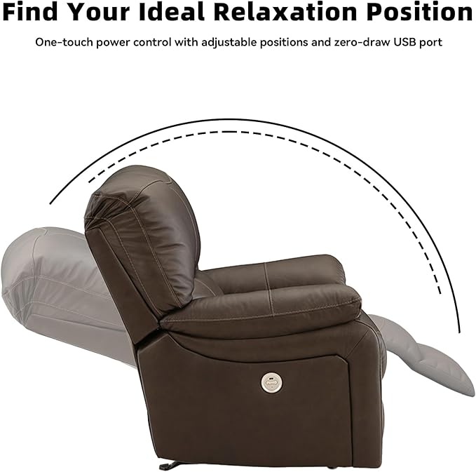 Signature Design by Ashley Leesworth Modern Leather Match Power Reclining Sofa with USB Ports, Dark Brown