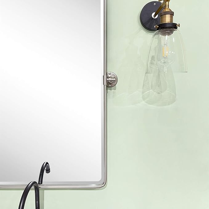 TEHOME 27 x 35'' Farmhouse Brush Nickel Metal Framed Pivot Rectangle Bathroom Mirror Tilting Beveled Vanity Mirrors for Wall