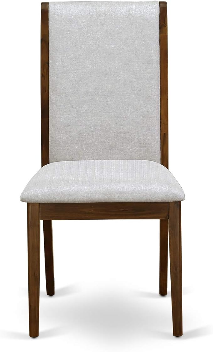 East West Furniture ANLA5-ANA-05 5 Piece Dining Room Table Set Includes a Round Kitchen Table with Pedestal and 4 Grey Linen Fabric Parson Dining Chairs, 36x36 Inch, Natural