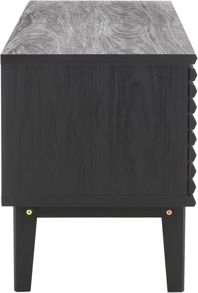 SAFAVIEH Aricia TV Stand for up to 65" Flatscreen – Black, 2 Sliding Doors with Interior Storage, 1 Open Shelf, Entertainment Media Console (MED9633B)