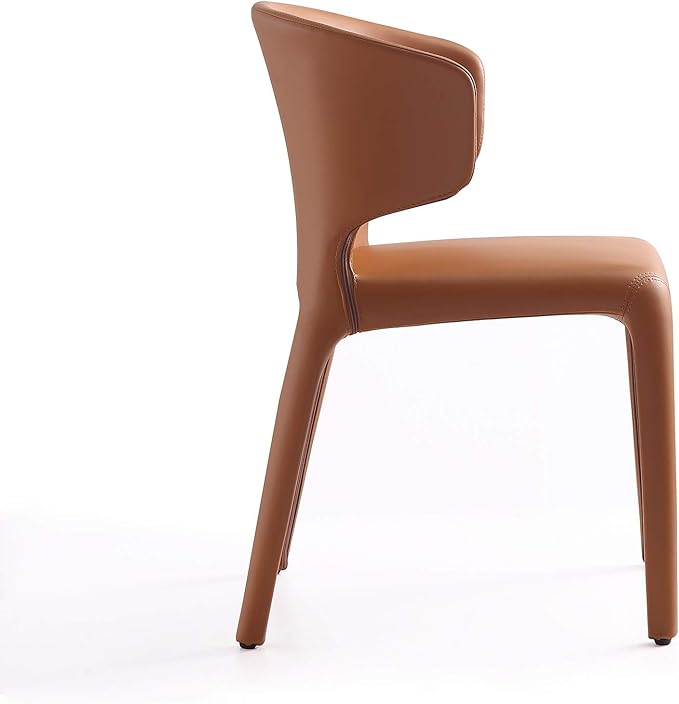 Manhattan Comfort Conrad Mid Century Modern Dining Chairs Woven Tweed Upholstered Kitchen Furniture with Contoured Back, Foam Padding & Metal Legs, Set of 2, Saddle