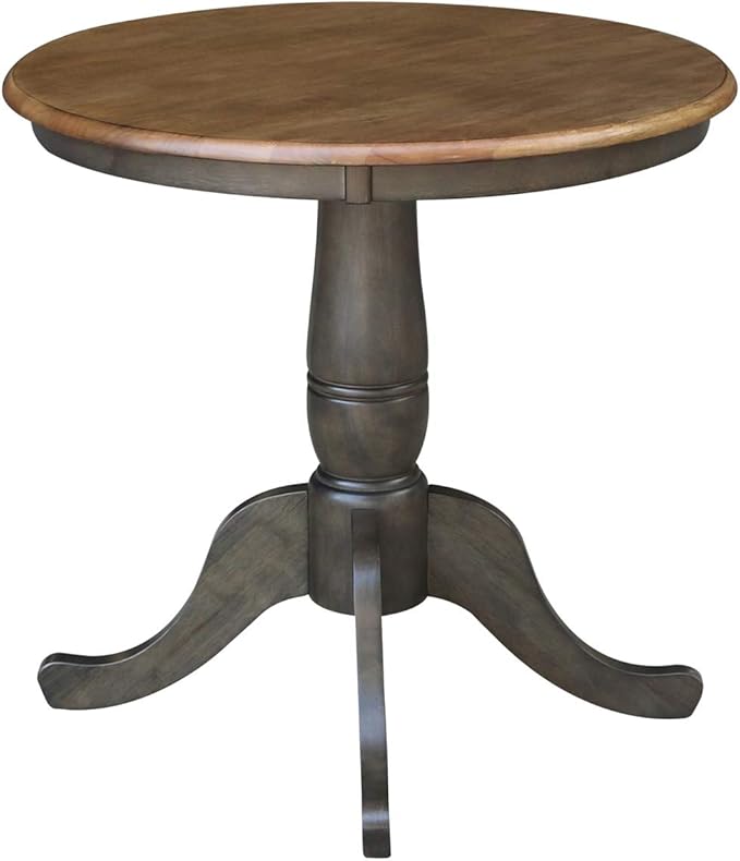 IC International Concepts 30" Round Top Pedestal Dining Table, 40.9" High, Hickory/Washed Coal