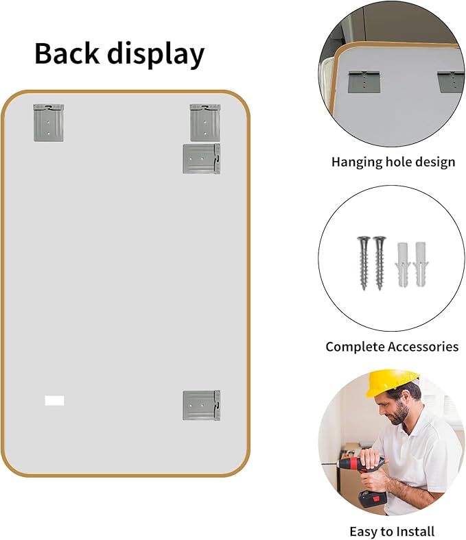 Large Modern Bathroom Mirror with Black Frame, 5mm Copper Free Silver Mirror,Black Frame, Easy Installation (Golden, 30" L x 24" W)