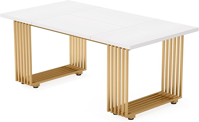Tribesigns Modern Dining Table for 6-8 People, 70.8 Inches Long White Room Kitchen, Wood Kitchen with Gold Metal Legs, Rectangular Dinner Room, Family Gathering