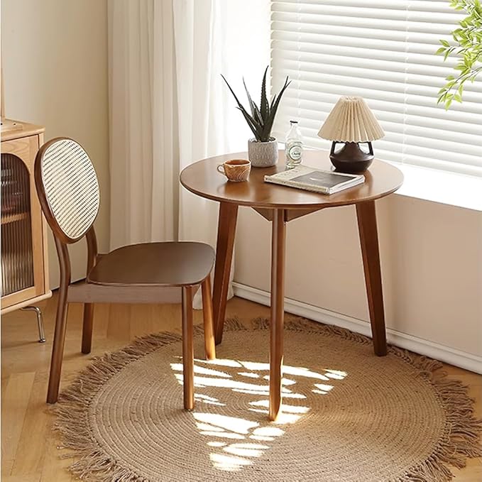Rustic Round 3 Legs Casual Dining Table, Dark Brown Rubberwood Coffee Table End Table Modern Leisure Table Small Dining Room Kitchen Furniture for Small Space