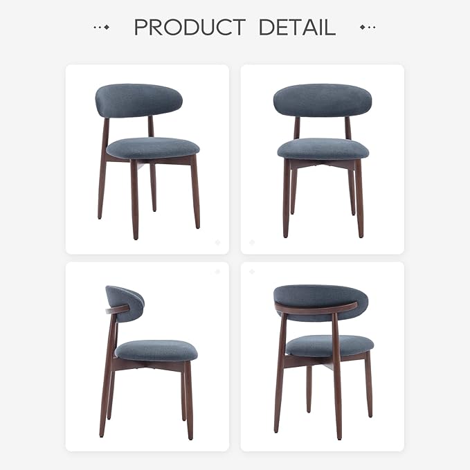 COLAMY Wooden Dining Chairs Set of 4, Modern Fabric Upholstered Kitchen Chairs, Farmhouse Dining Room Chair with Foot Pegs, Blue