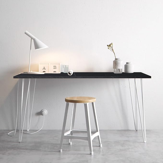 Kaboon Universal Tabletop 59.1"x23.62", Solid One-Piece Melamine Table Top, Double Desk L-Desk DIY, Home and Office Countertop, Cloud Atlas/Black Marble