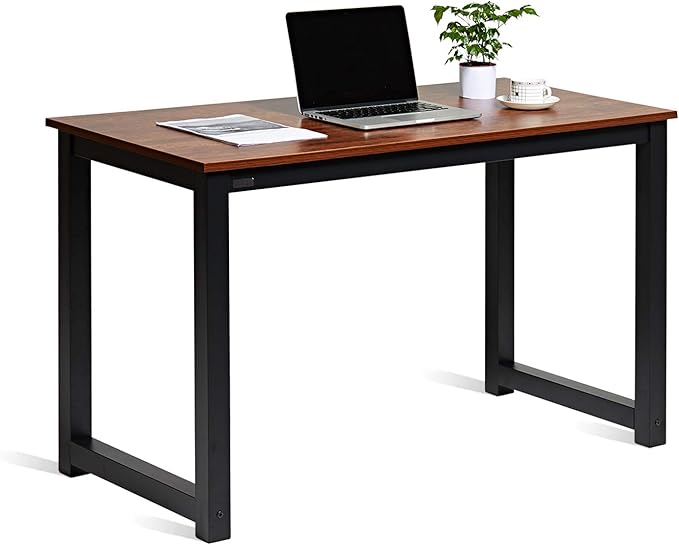 Decoholic 47 Inch Computer Desk, Home & Office PC Laptop Study Writing Table Workstation with Leg Bars, Modern Simple Industrial Style, Rustic Brown