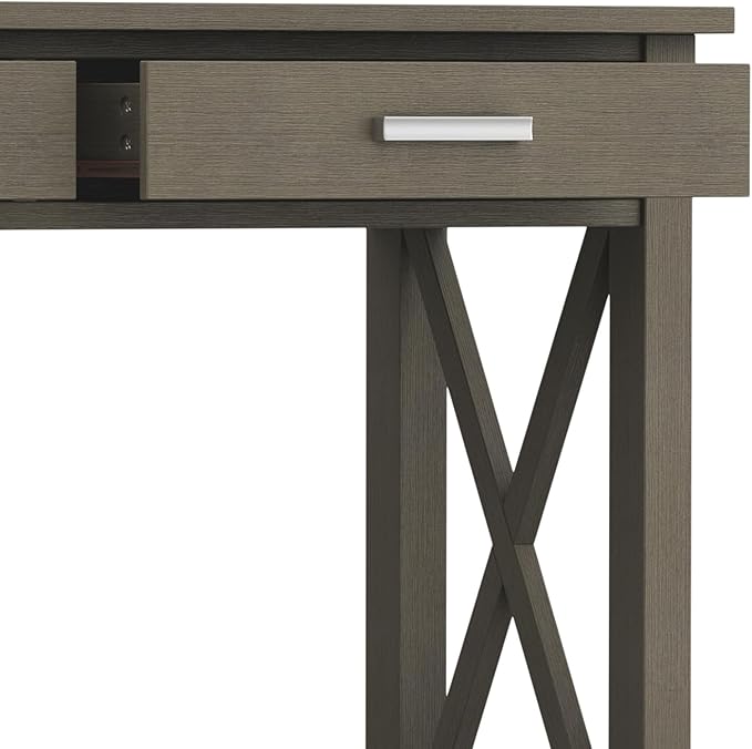 SIMPLIHOME Kitchener Console Table - 47 Inch Wide Solid Wood Sofa Table in Farmhouse Grey, Contemporary Storage Table for Entryway or Living Room with 2 Drawers, Bottom Shelf, and X-Design Side Panels