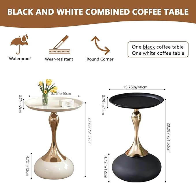 Elegant Modern Side Table - Featuring a Unique Hourglass Design, Ideal for use in Living Rooms, cafes, Dining Rooms, bedrooms, and Outdoors - a Fashionable Decoration (2, Black+Beige)