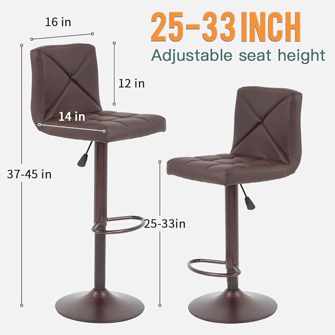 BestOffice Bar Stools Set of 2, PU Leather Swivel Bar Stools Kitchen Counter Height Bar Chairs with Hydraulic Adjustable for Kitchen, Dining Room and Restaurants