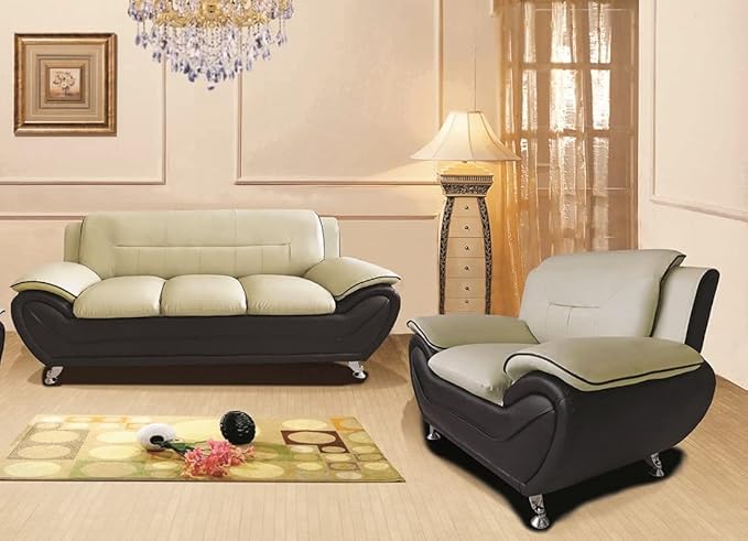 Container Furniture Direct Michael Sofa and Chair Set, Camel/Black