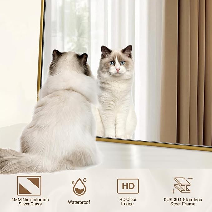 ANDY STAR 24x36 Rectangle Bathroom Mirror, Brushed Gold Stainless Steel Metal Frame Bathroom Mirror for Over Sink, Modern Rounded Corner Brass Vanity Wall Mirror, Hangs Horizontally or Vertically
