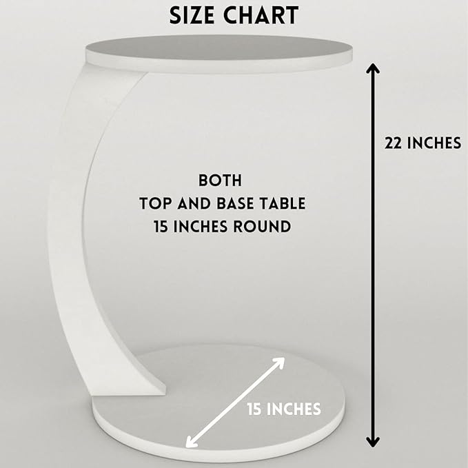 C Shaped End Table for Couch Small Places, Space Saver Round Side Table for Sofa and Bedside with Wheel, Coffee and Eating Snack Time Tray for Living Room, Office (White)
