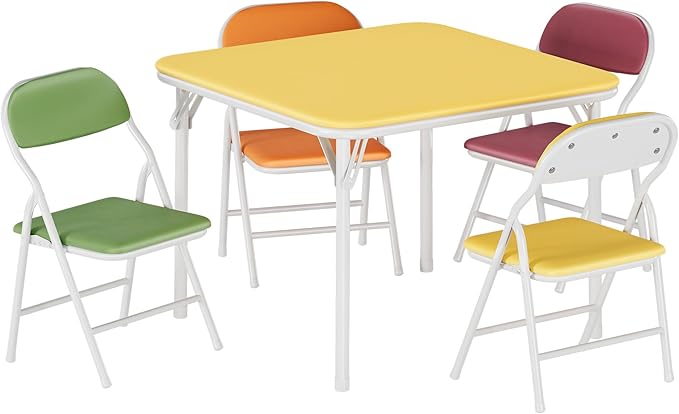 GarveeHome 5-Piece Kids Folding Table and Chairs Set, Toddlers Children's Activity Table and Chairs Set for Dining Room,Daycare,Classrooms