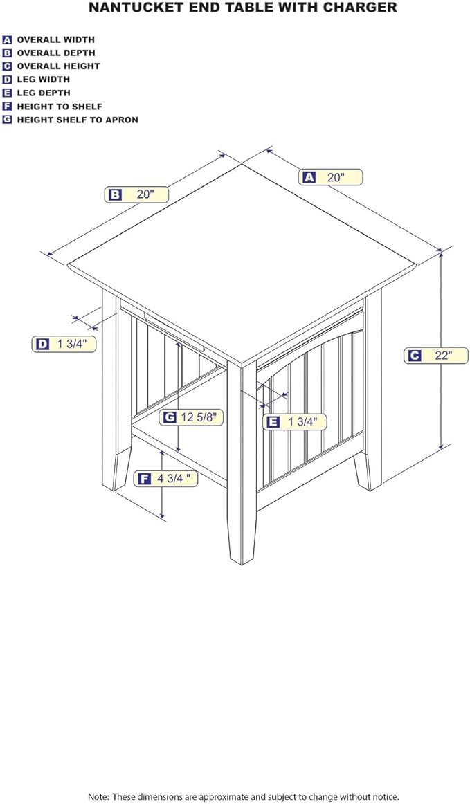 AFI Nantucket End Table with Built-in Charger in Grey