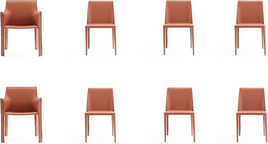 Manhattan Comfort Paris 8-Piece Leather Dining Chair and Armchair Set, Upholstered in Luxurious Saddle Material, Metal Frame, Ideal for Industrial and Coastal Homes, No Assembly, Clay