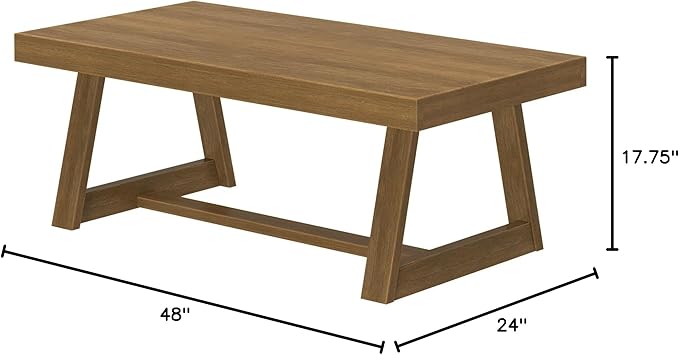 Plank+Beam Classic Rectangular Coffee Table, 48 Inch Farmhouse Coffee Table, Mini Center Tables for Small Spaces, Small Living Space Tea Table, Pecan Wirebrush