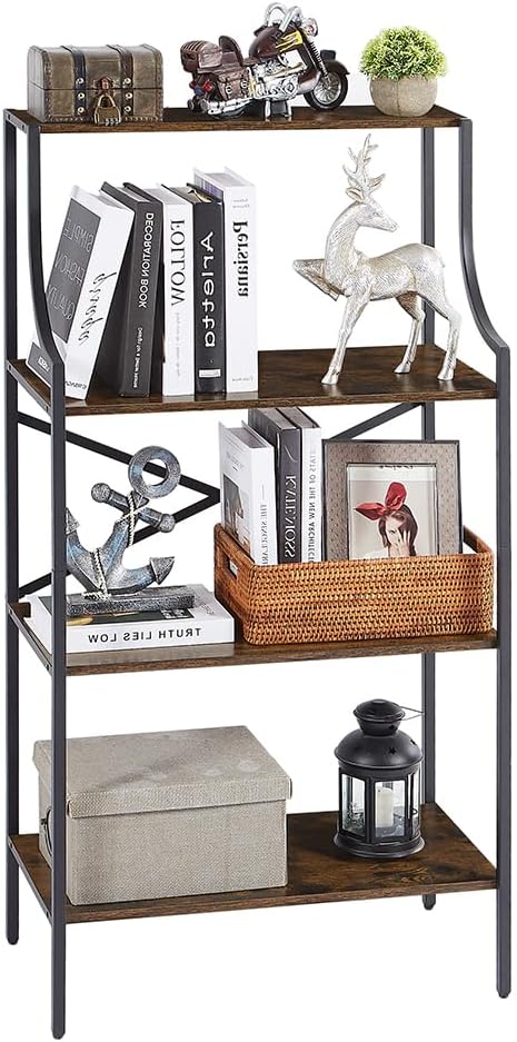 4 Tier Bookshelf, Entryway Standing Shelf Units with Storage, Small Bookcases with Open Shelves, Home Storage Shelving for Bedroom, Study, Living Room, Rustic Brown