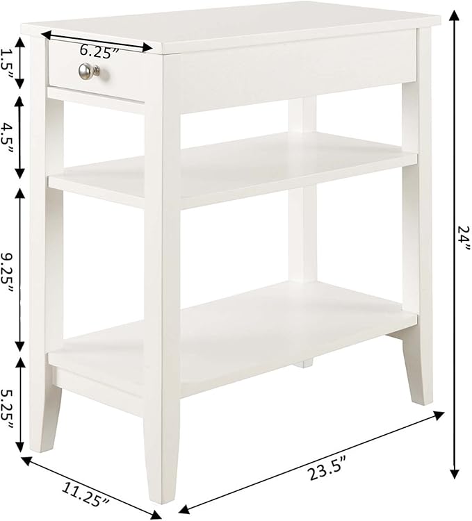 Convenience Concepts American Heritage Chairside End Table with Drawer 23.5" - Classic Living Room Table with Storage Shelf, Bedroom Nightstand, White