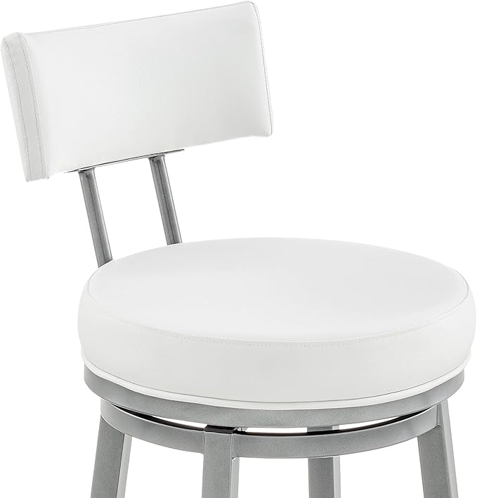 Armen Living Dalza Swivel Counter or Bar Stool in Cloud Finish with White Faux Leather